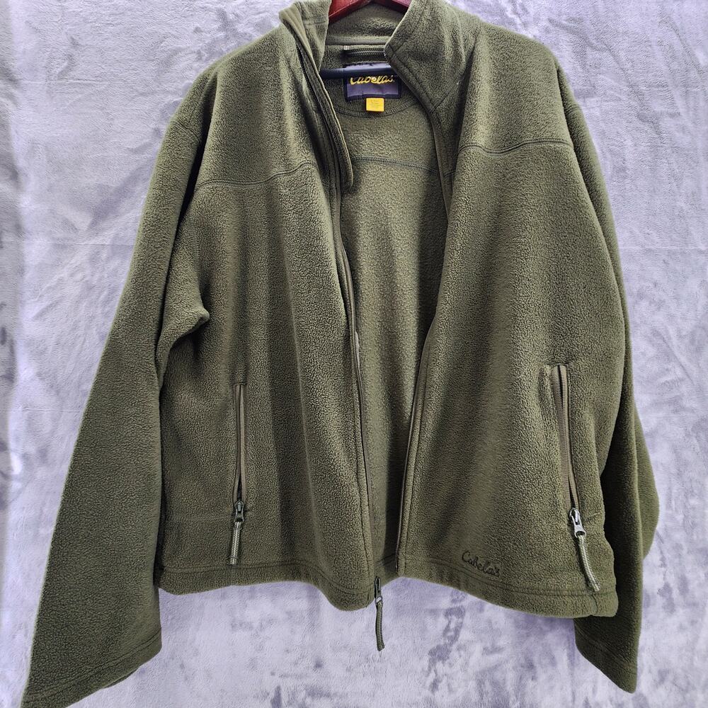 Cabela's Full Zip Fleece Jacket Men's Large olive green soft warm fall jacket